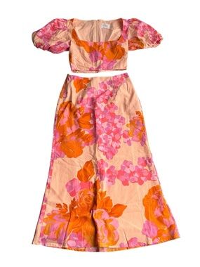 SABO Aleksandra Floral Print Puff Top and Midi Skirt Set - Top XS/Skirt S